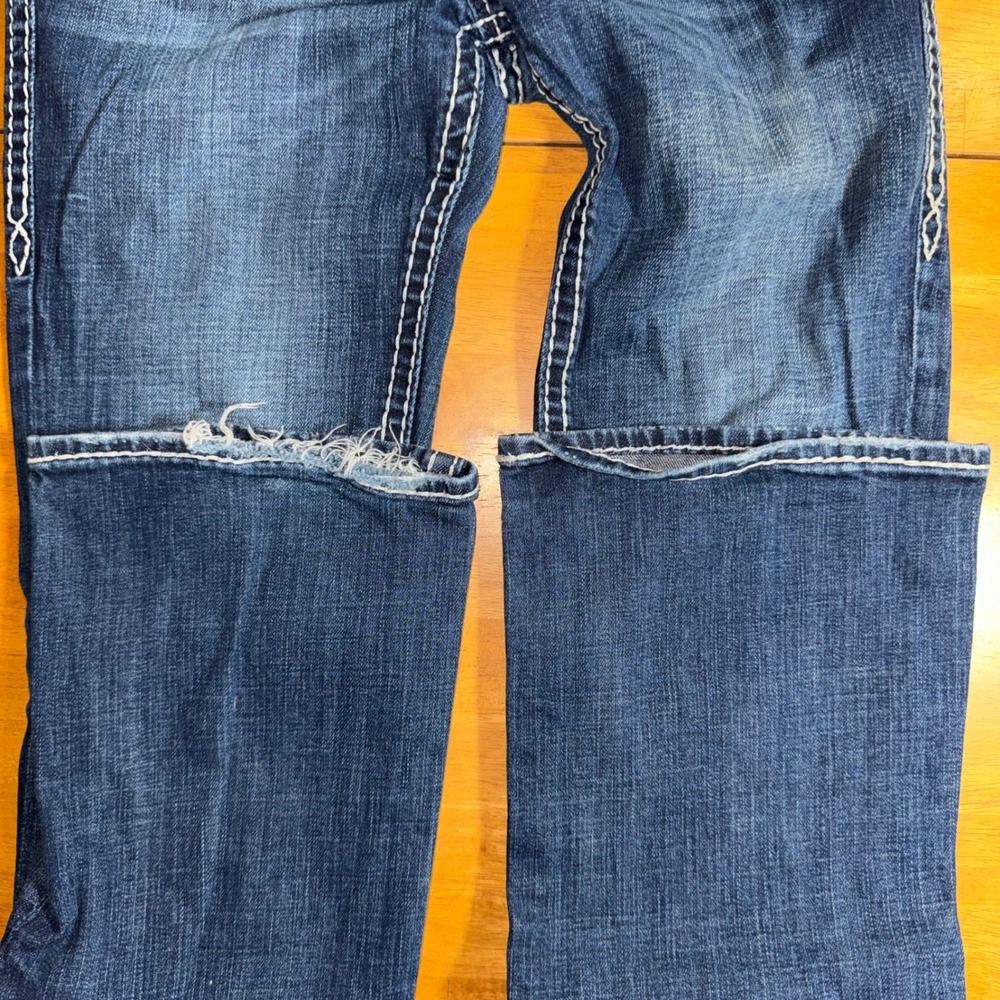 Y2K Rock Revival Johanna Bootcut Jeans Dark Wash Contrast Stitch Size 28 Cotton - Picture 9 of 9